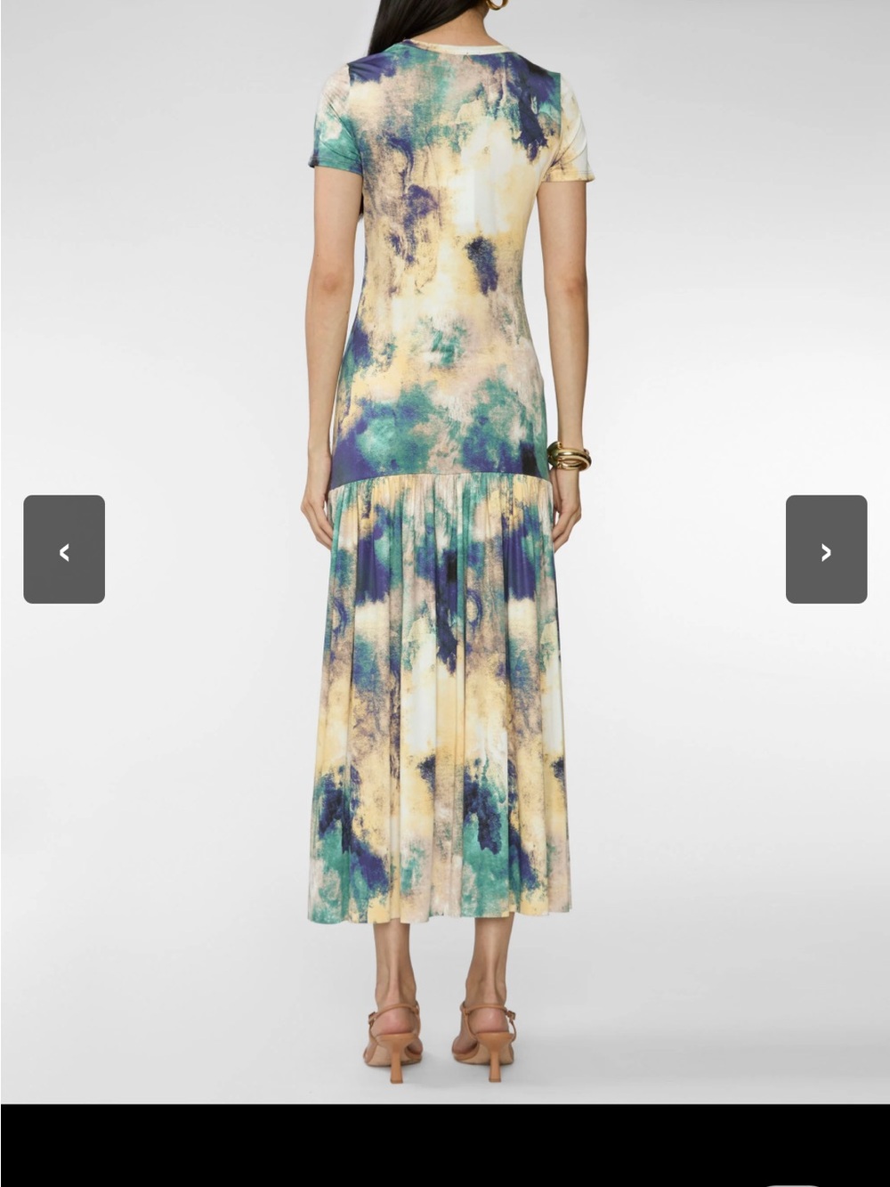 MISA - Tie-Dye Print Short-Sleeve Dress - Yellow & Teal - Picture 4 of 8